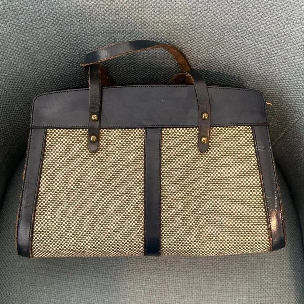 John Romain Vintage 1960/70’s Tweed & Leather Trim Satchel Bag
